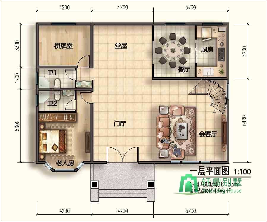 新中式三层平顶自建别墅,14.8*12.70m,占地175平,带露台复式别墅