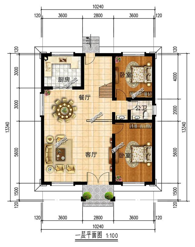 125平方自建房设计图,125平方米三层别墅 二楼:客厅,4间卧室,2个卫生间和阳台转载请注明出自轩鼎别墅设计http