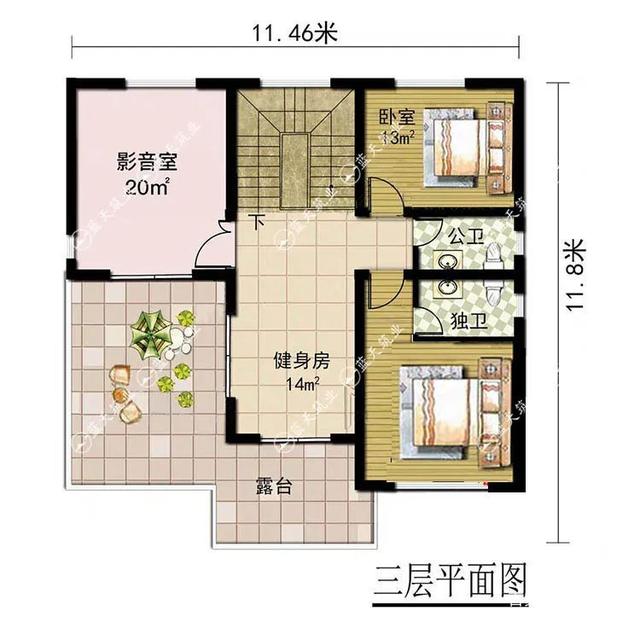 图纸推荐: 11.5mx11.8m的三层欧式农村自建房设计图!