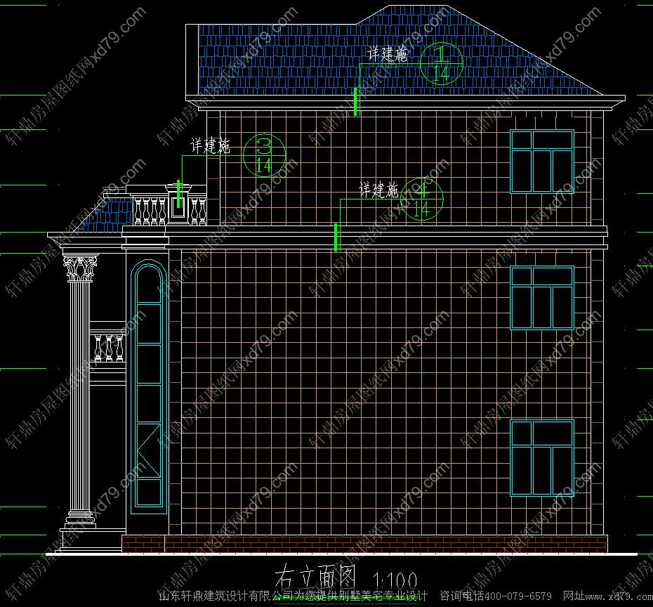 9x12.2米三层农村别墅设计图_建房子图纸_自建房_轩鼎房屋图纸网