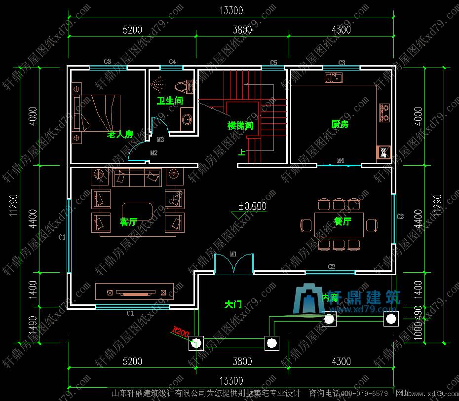 133x113米现代简欧风格自建房设计图三层农村建房图纸三层复式客厅