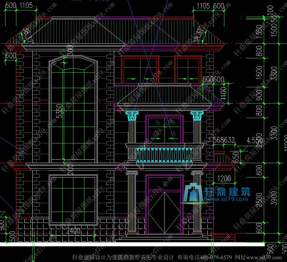 10.9x13.5米经典三层农村自建房设计图_农村房屋设计图_精致大气农村别墅设计