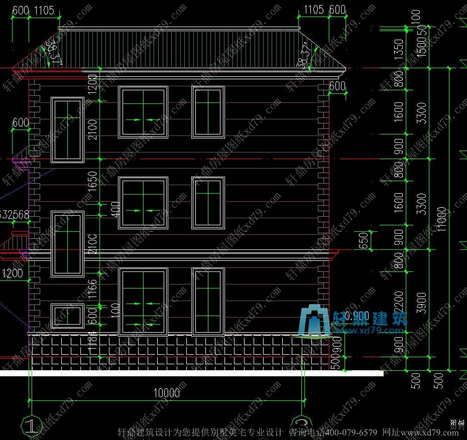 10.9x13.5米经典三层农村自建房设计图_农村房屋设计图_精致大气农村别墅设计