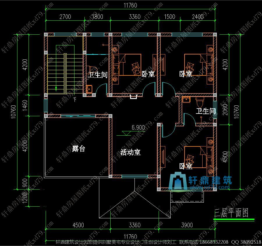 11x10米三层自建房_轩鼎房屋设计图