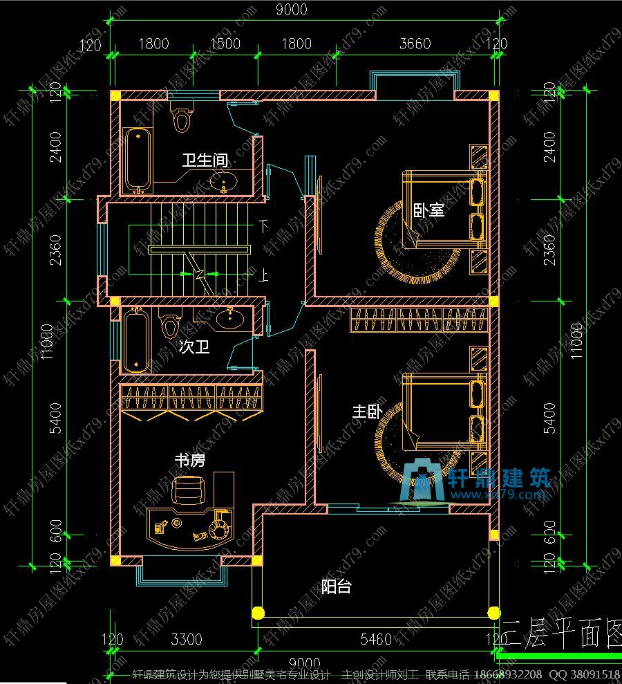 首页 图纸大全 三层房屋图纸 三层半实用小型自建房别墅设计图9x11米